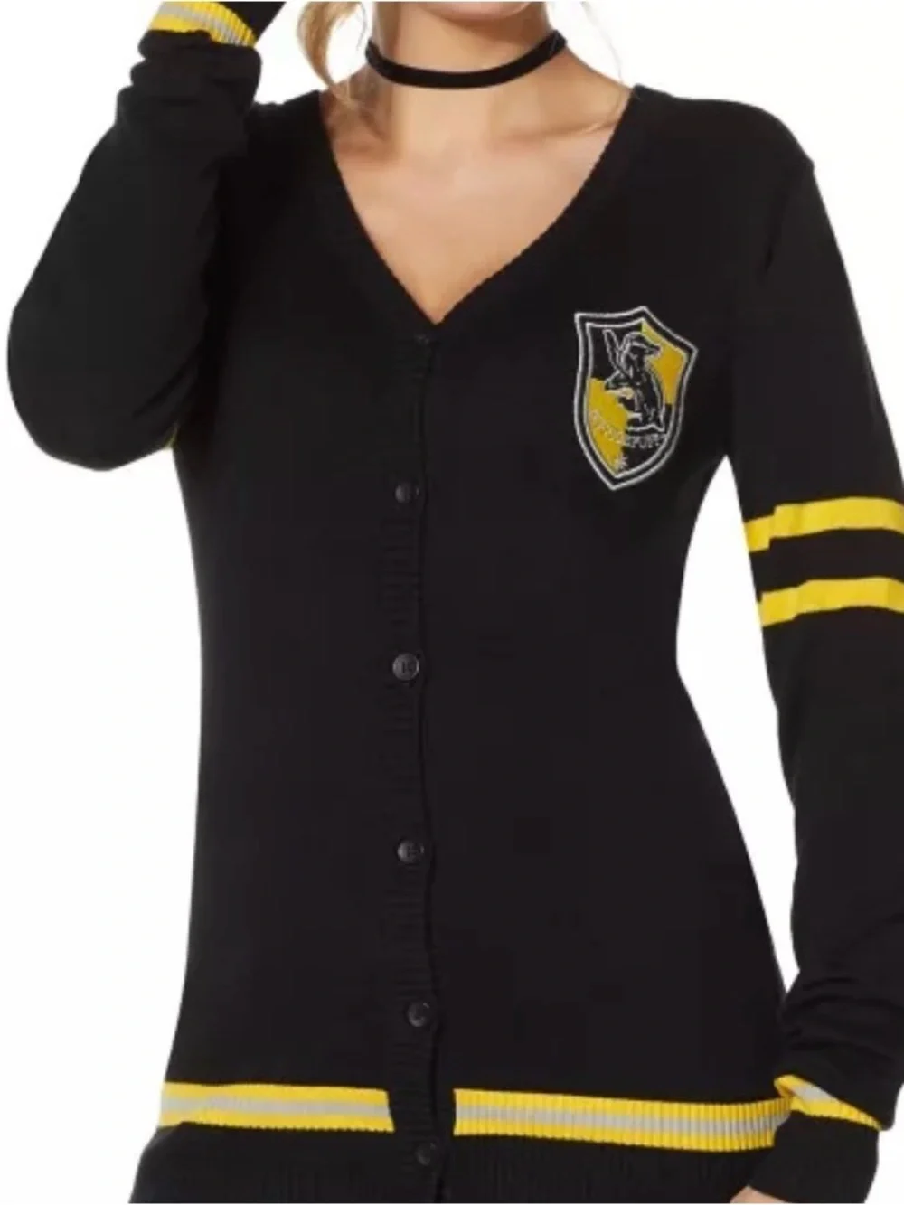 Hogwarts Hufflepuff House Cardigan Sweater Harry Potter Yellow Black Button Sz S
